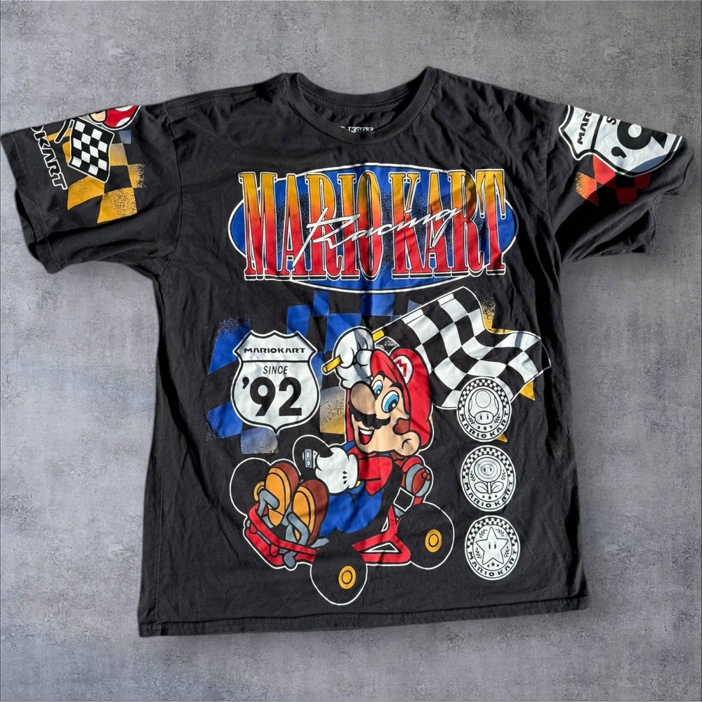 Nintendo Mario Kart Big Print ‎ Checkered Racing Shirt Medium Men's